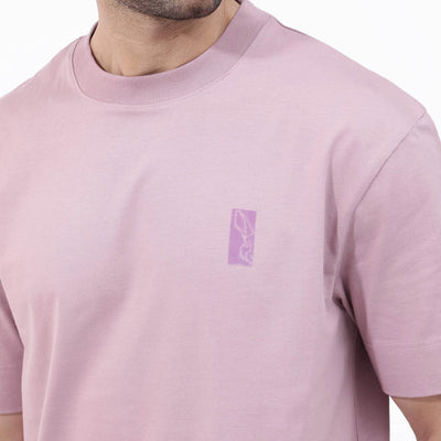 Rare Rabbit Articale Mens Roan Dusky Pink Cotton Polyester Fabric Short Sleeve Crew Neck Oversized Fit Graphic Printed T-Shirt