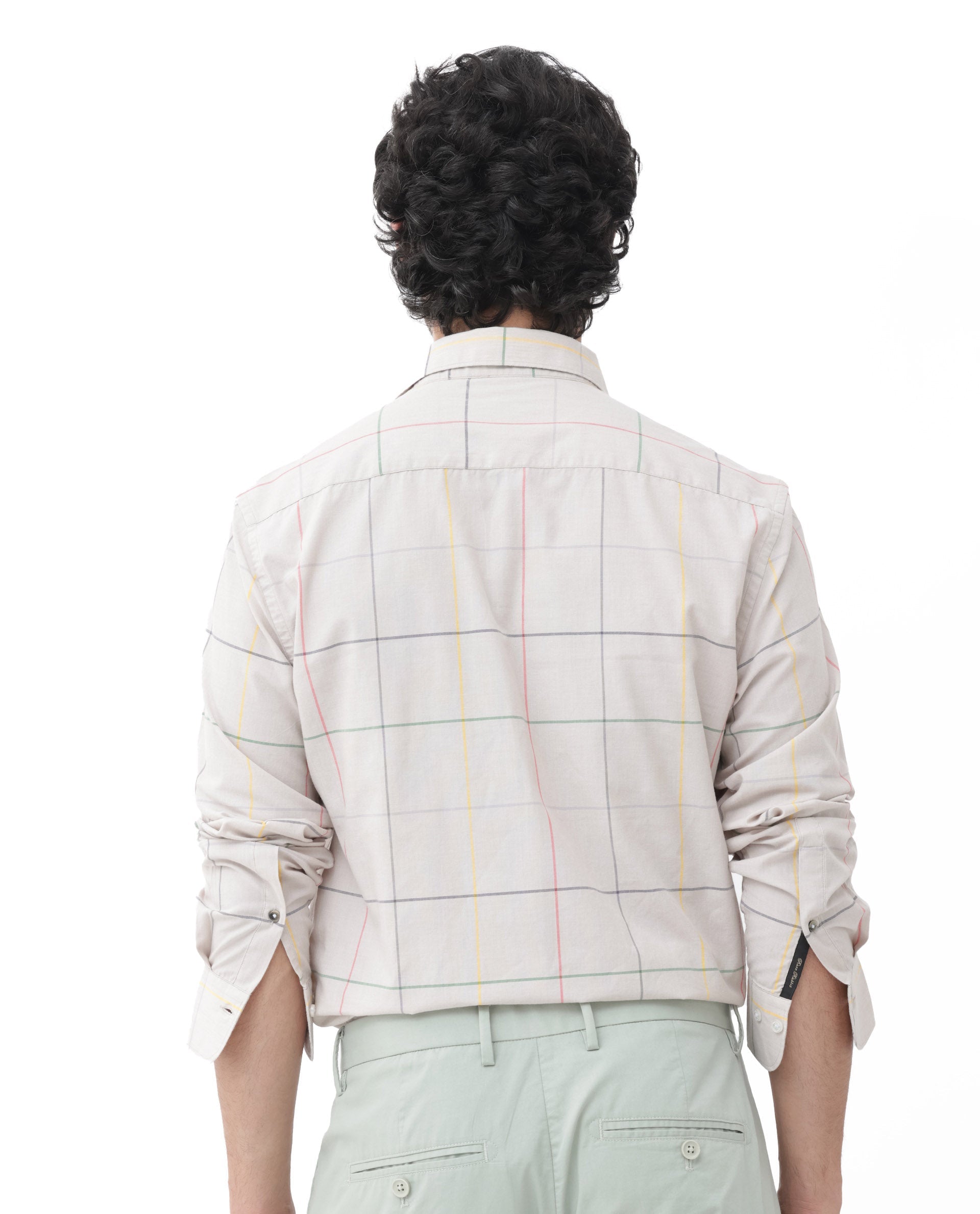 Rare Rabbit Mens Roswe Beige Full Sleeve Checks Print Cotton Blend Fabric Shirt