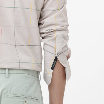 Rare Rabbit Mens Roswe Beige Full Sleeve Checks Print Cotton Blend Fabric Shirt