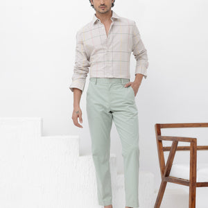 Rare Rabbit Mens Roswe Beige Full Sleeve Checks Print Cotton Blend Fabric Shirt