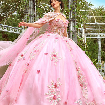 Strapless Cape Quinceanera Dress by Rachel Allan RQ1155