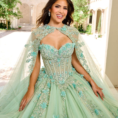 Strapless Cape Quinceanera Dress by Rachel Allan RQ1155