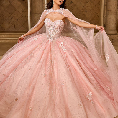 Strapless Cape Quinceanera Dress by Rachel Allan RQ1162