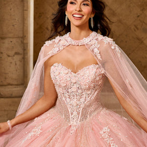 Strapless Cape Quinceanera Dress by Rachel Allan RQ1162