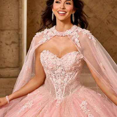 Strapless Cape Quinceanera Dress by Rachel Allan RQ1162