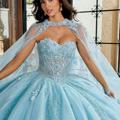 Strapless Cape Quinceanera Dress by Rachel Allan RQ1162