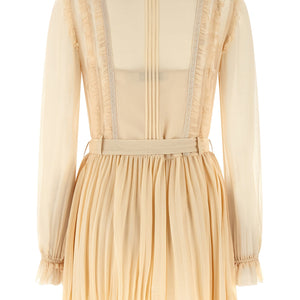 Self-Portrait Tan Pleated Georgette Mini Dress