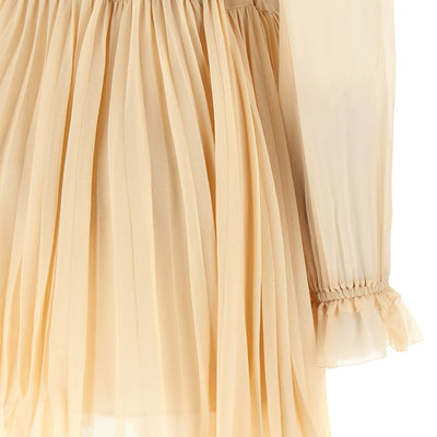 Self-Portrait Tan Pleated Georgette Mini Dress