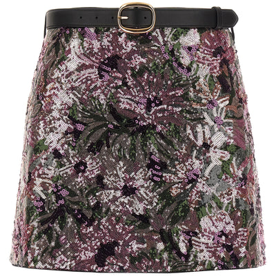 Self-Portrait Floral Sequin Mini Skirt