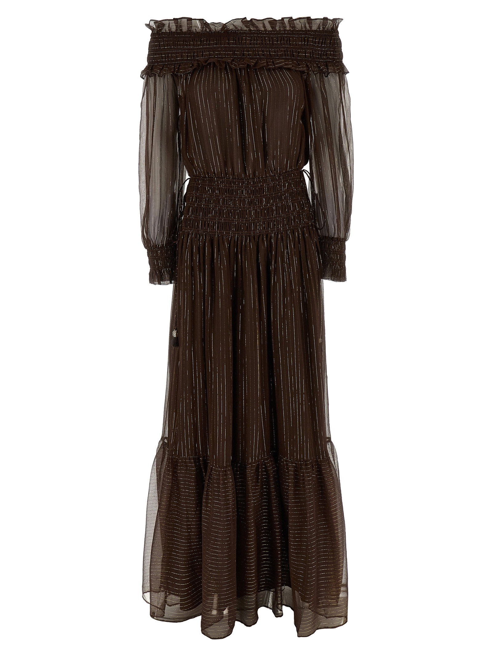 Self-Portrait Brown Georgette Off Shoulder Maxi Dress
