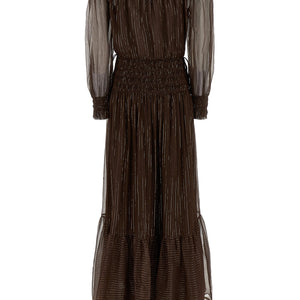 Self-Portrait Brown Georgette Off Shoulder Maxi Dress