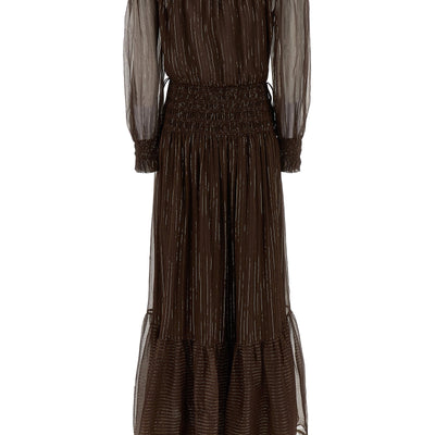 Self-Portrait Brown Georgette Off Shoulder Maxi Dress