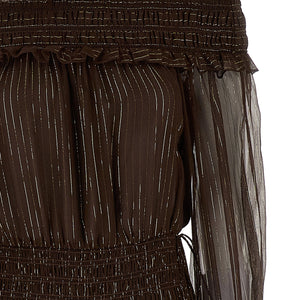 Self-Portrait Brown Georgette Off Shoulder Maxi Dress