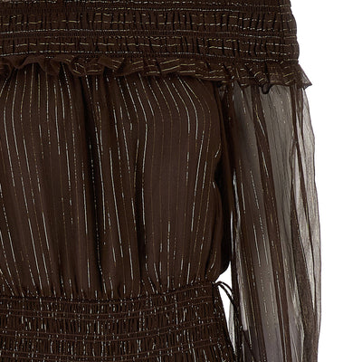 Self-Portrait Brown Georgette Off Shoulder Maxi Dress