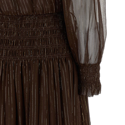 Self-Portrait Brown Georgette Off Shoulder Maxi Dress