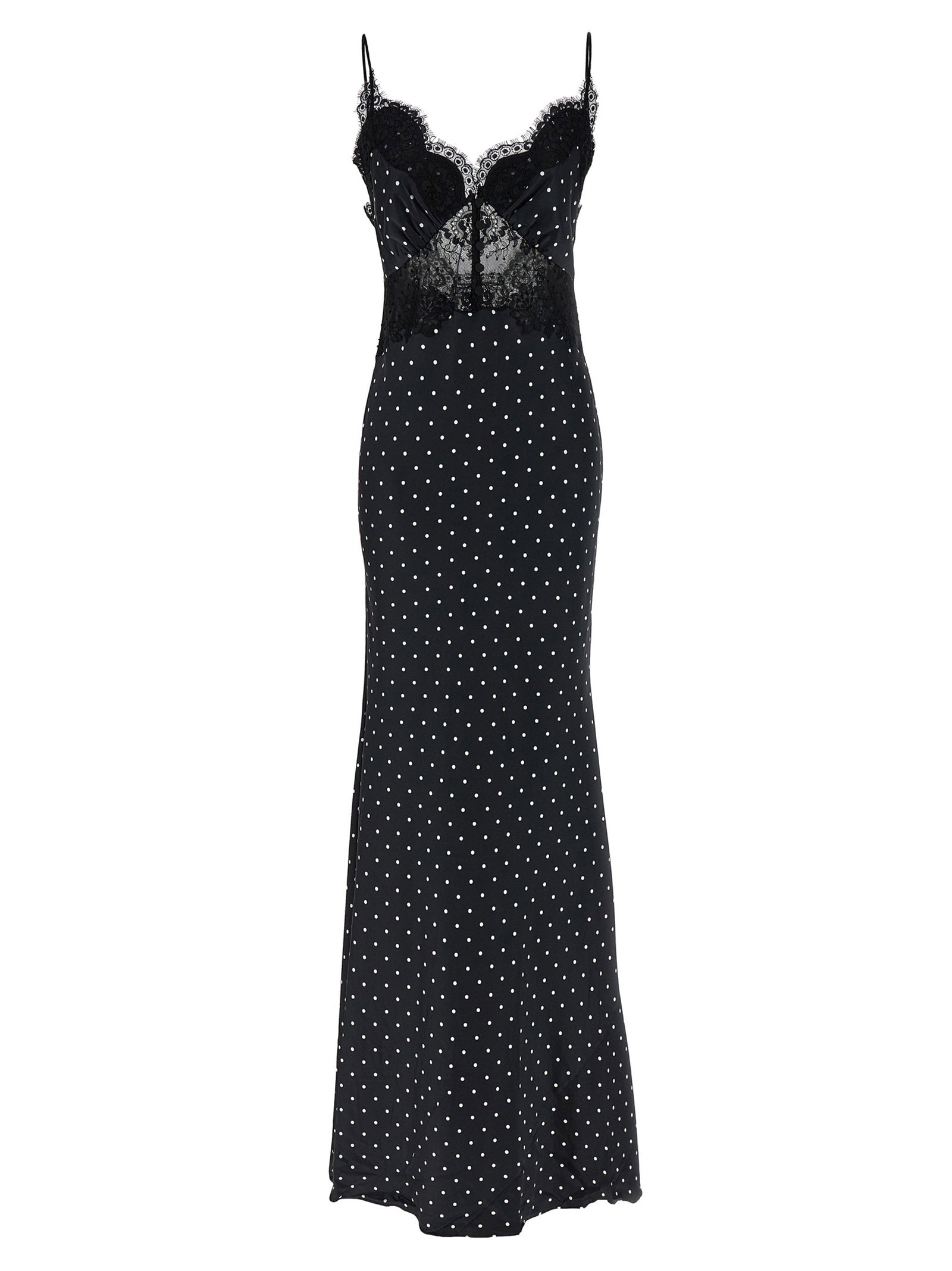 Self-Portrait Polka Dot Satin Lace Maxi Dress