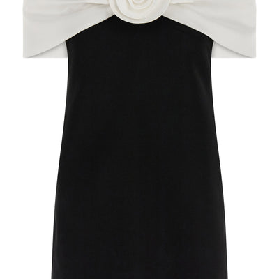 Self-Portrait Black Crêpe Flower Mini Dress