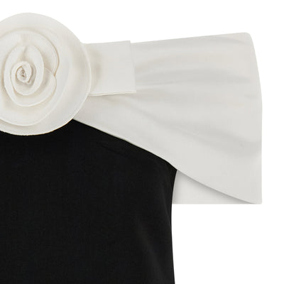 Self-Portrait Black Crêpe Flower Mini Dress
