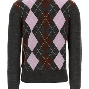 Self-Portrait Grey Argyle Lightweight Sweater