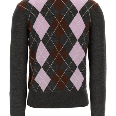 Self-Portrait Grey Argyle Lightweight Sweater