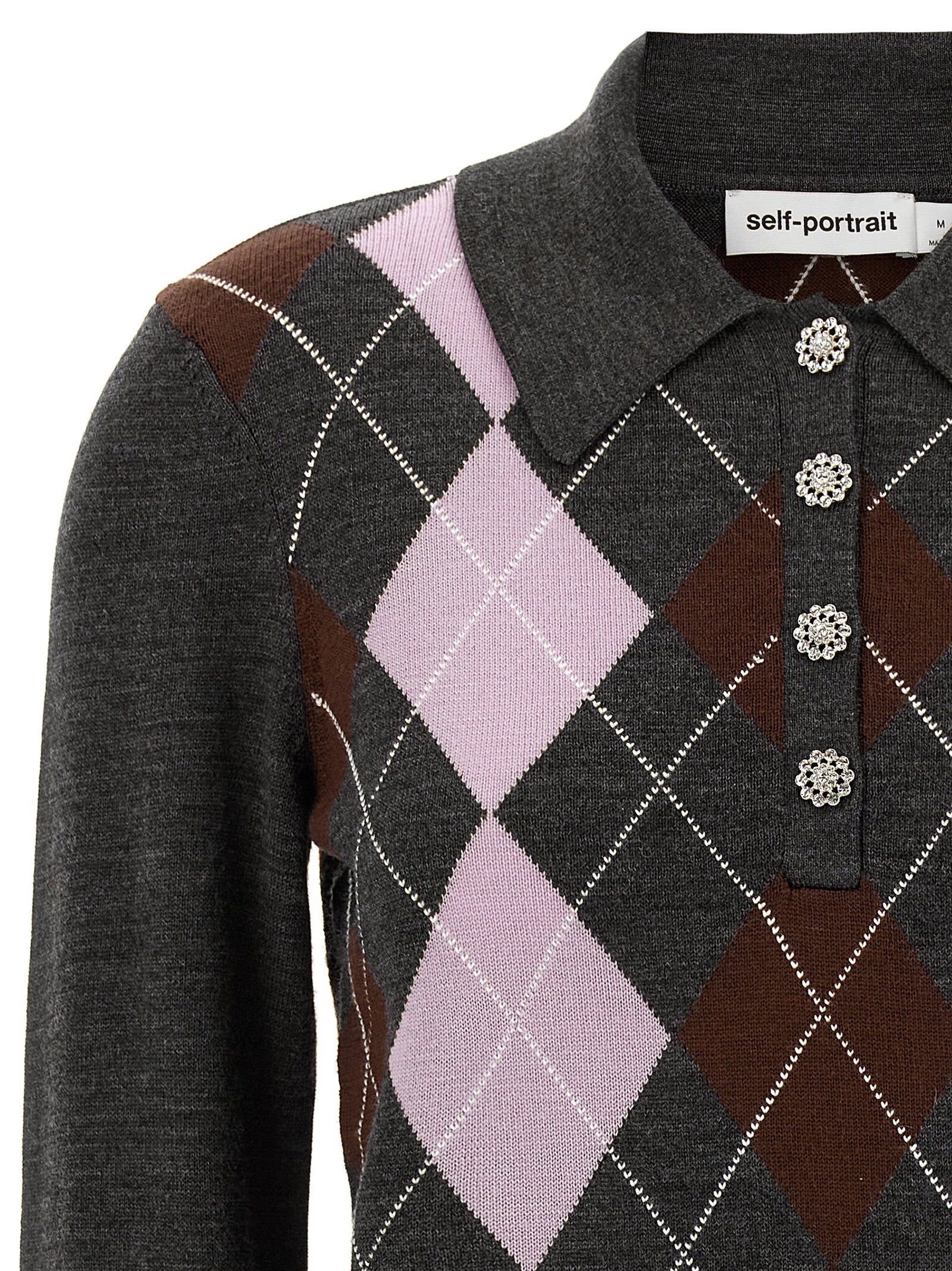 Self-Portrait Grey Argyle Lightweight Sweater
