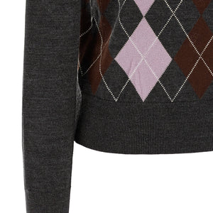 Self-Portrait Grey Argyle Lightweight Sweater