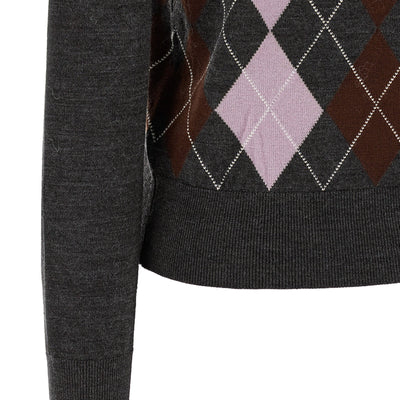 Self-Portrait Grey Argyle Lightweight Sweater