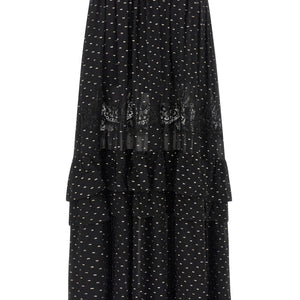 Self-Portrait Black And Gold Chiffon Lace Maxi Skirt