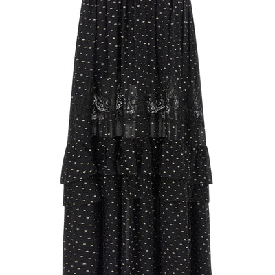 Self-Portrait Black And Gold Chiffon Lace Maxi Skirt