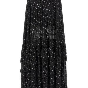 Self-Portrait Black And Gold Chiffon Lace Maxi Skirt