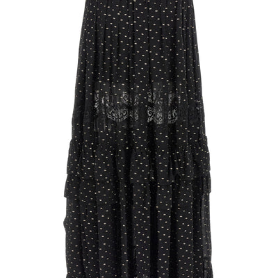 Self-Portrait Black And Gold Chiffon Lace Maxi Skirt