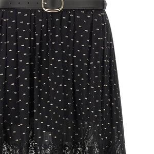 Self-Portrait Black And Gold Chiffon Lace Maxi Skirt