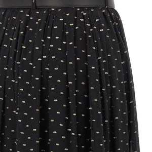 Self-Portrait Black And Gold Chiffon Lace Maxi Skirt
