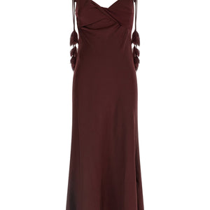 Self-Portrait Burgundy Satin Flower Midi Dress