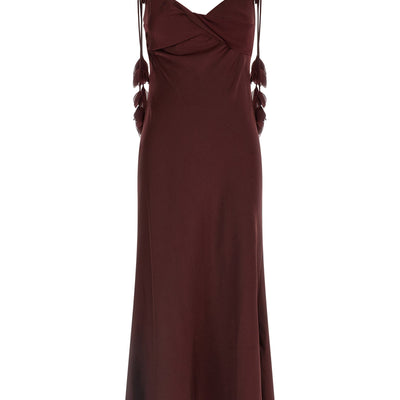 Self-Portrait Burgundy Satin Flower Midi Dress