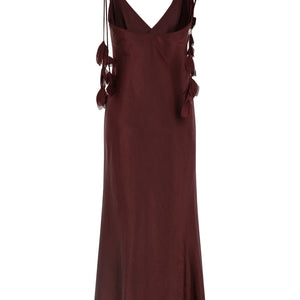 Self-Portrait Burgundy Satin Flower Midi Dress