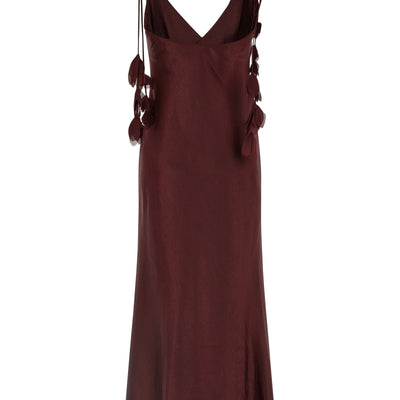 Self-Portrait Burgundy Satin Flower Midi Dress