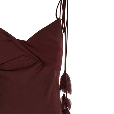 Self-Portrait Burgundy Satin Flower Midi Dress