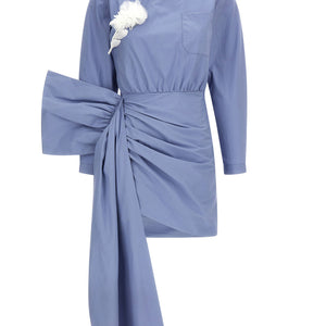 Self-Portrait Blue Cotton Tie Side Mini Dress