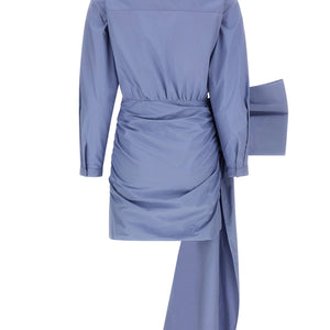Self-Portrait Blue Cotton Tie Side Mini Dress