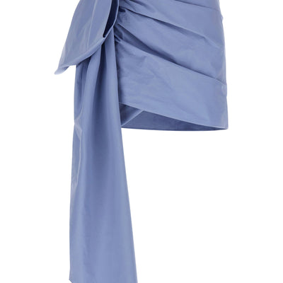 Self-Portrait Blue Cotton Tie Side Mini Skirt