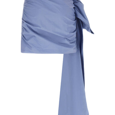 Self-Portrait Blue Cotton Tie Side Mini Skirt