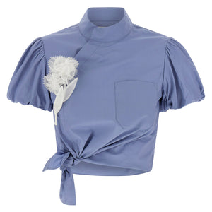 Self-Portrait Blue Cotton Tie Side Top