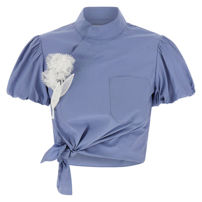Self-Portrait Blue Cotton Tie Side Top