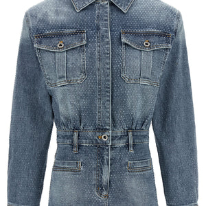 Self-Portrait Rhinestone Denim Jumpsuit