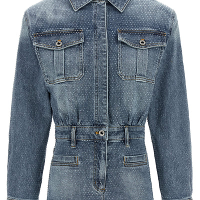 Self-Portrait Rhinestone Denim Jumpsuit