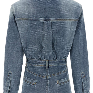 Self-Portrait Rhinestone Denim Jumpsuit
