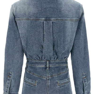 Self-Portrait Rhinestone Denim Jumpsuit