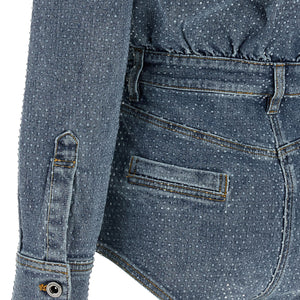 Self-Portrait Rhinestone Denim Jumpsuit