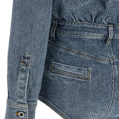 Self-Portrait Rhinestone Denim Jumpsuit